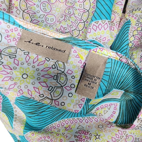 I.E Relaxed women's 100% cotton green cream design long-sleeved top size M - Picture 5 of 5